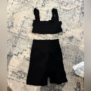 Daily Drills Black Ribbed Biker Shorts & Bra Set